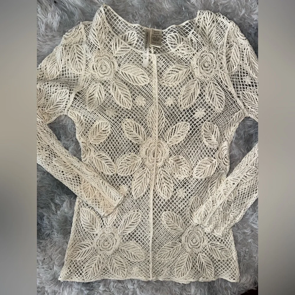 Forgotten Grace Cream Lace Floral Cover Up - EUC Medium